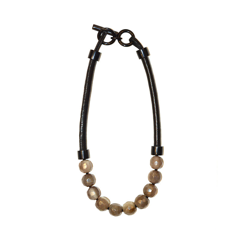 Faceted Horn and Leather Necklace