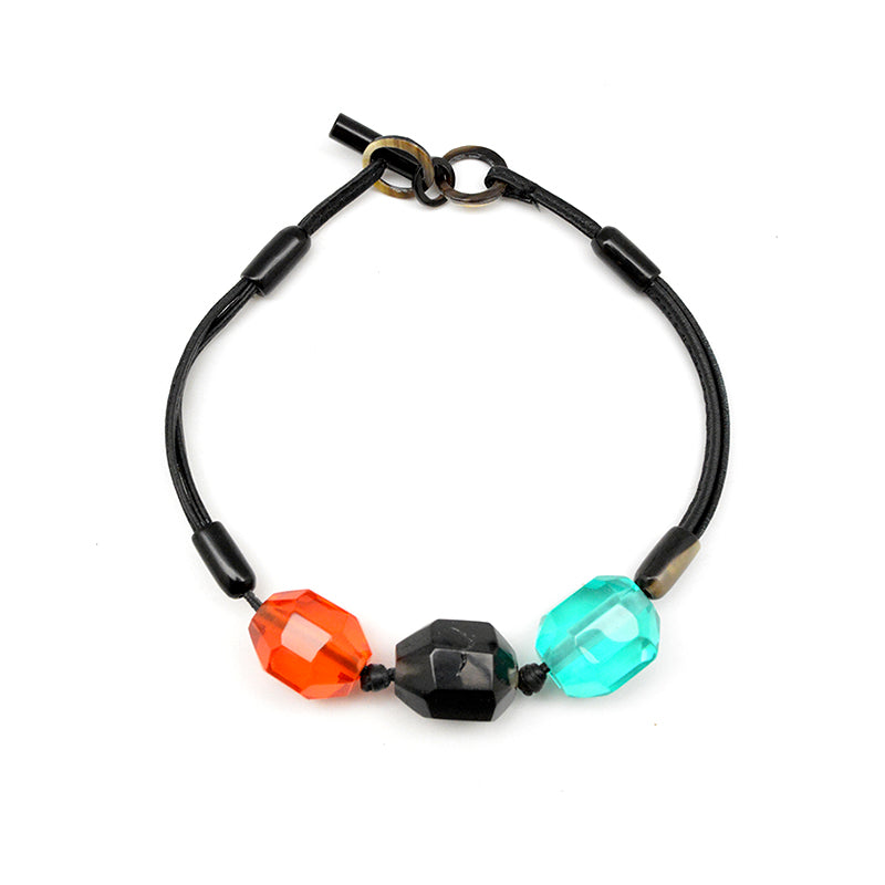 Faceted Resin and Leather Collar Necklace