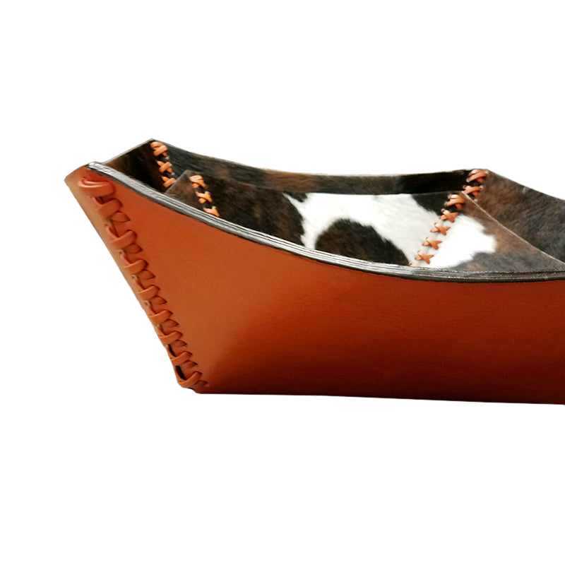 Orange Leather and Cowhide Tray Set