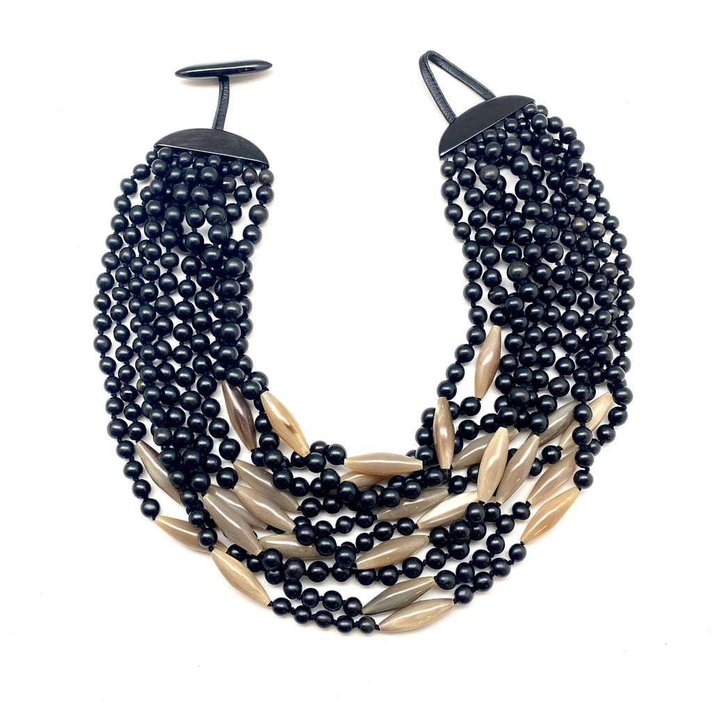 Black and Light Horn Multi-Strand Necklace