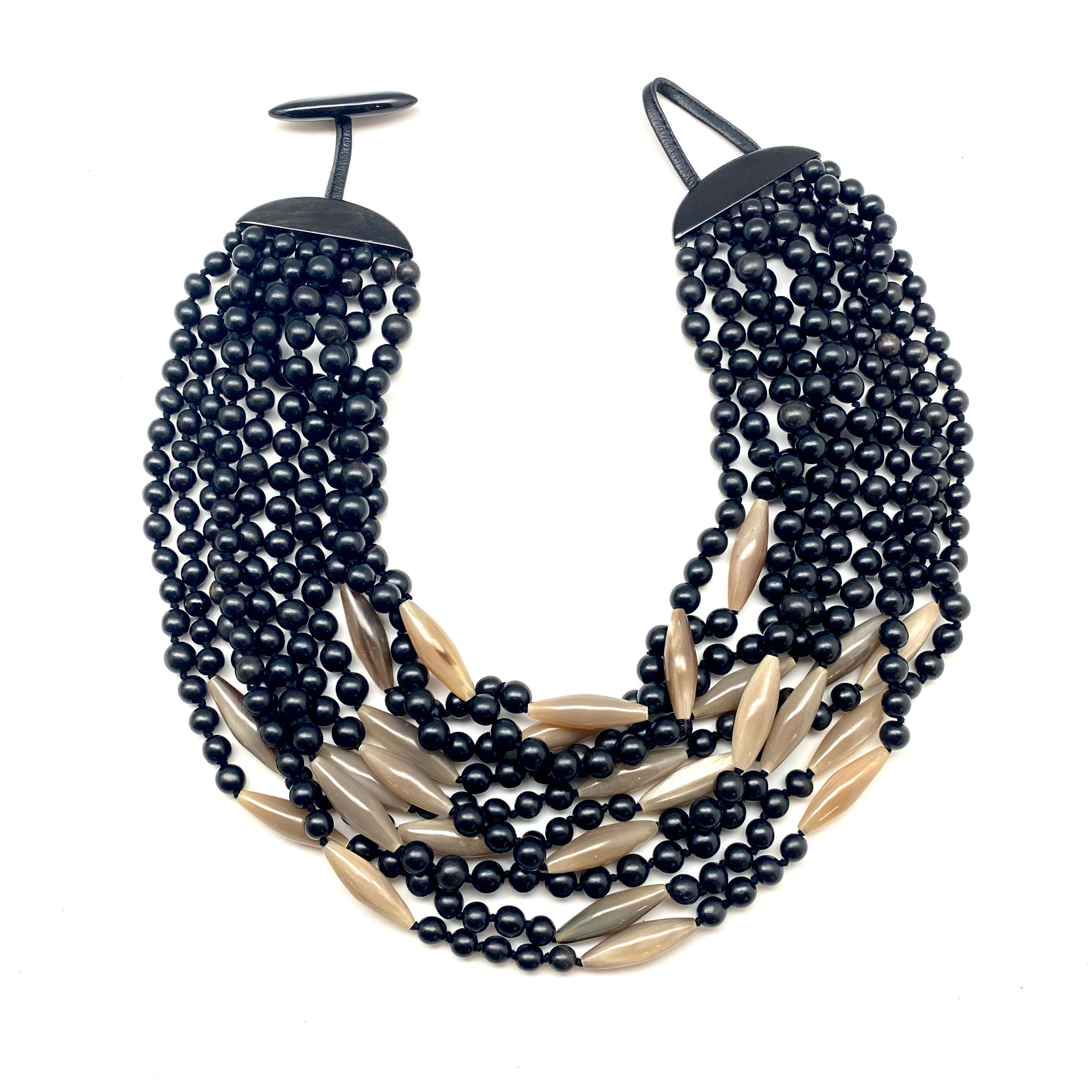 Black and Light Horn Multi-Strand Necklace MooMoo Designs