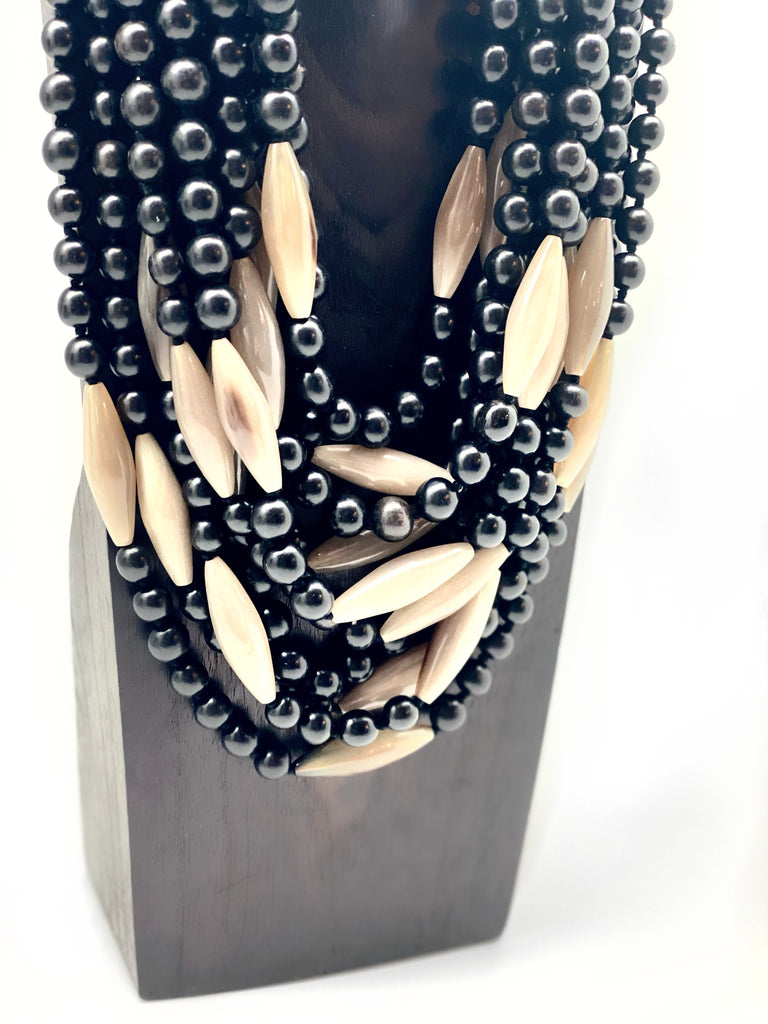 Black and Light Horn Multi-Strand Necklace